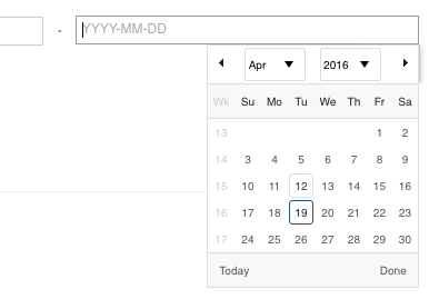 End Date Calendar pop-up... Notice how it covered over the "Accept/Cancel" buttons.