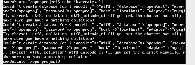 Database creation error.